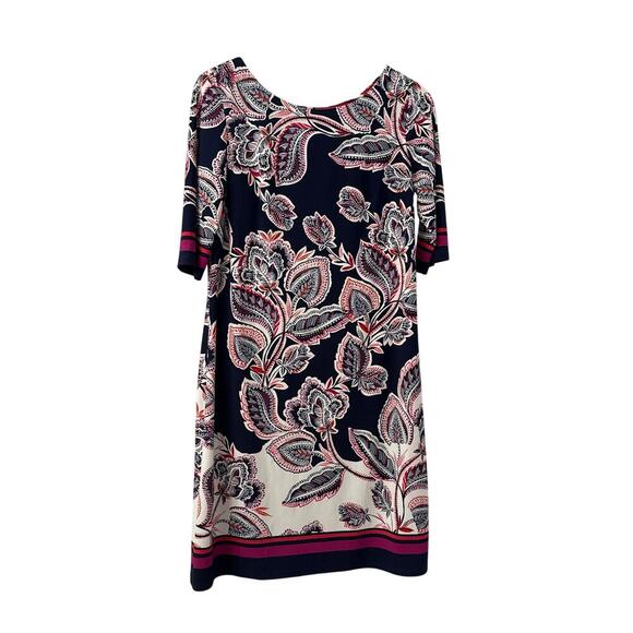 Eliza J Shift Dress Size 8 Floral Short Navy Blue Pink White 3/4 Sleeves - Picture 1 of 11